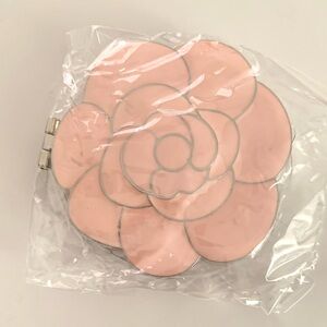 NIB Nordstrom Pink Rose Silver tone compact mirror